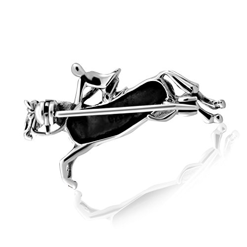 Image of WithLoveSilver 925 Sterling Silver Jumping Horse Horseshoe Equestrian Brooch Pin