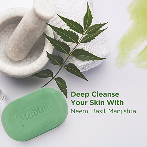 Image of SSCPL From Nature With Love Herbals Azardian Soap with Neem, Tulsi, & Manjistha Promotes Healthy & Glowing Skin, Deep Moisturization, Pollution Protection (100g x 4)