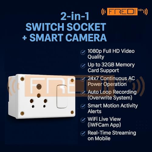 Image of FREDI HD PLUS WiFi Security Camera, 1080P, Switch Socket Camera 023 | Home & Office, Indoor Camera, Live View on Mobile & PC, Loop Recording, 32GB Micro SD Card Support