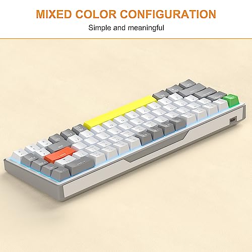 Image of MageGee 60% Mechanical Gaming Keyboard,68Keys Compact Blue LED Backlit Gaming Keyboard, Sky Wired Ergonomic Mini Office Keyboard for Windows PC Gamer (Grey White /Red Switches)