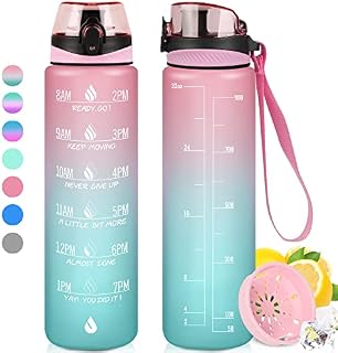 ZOMAKE 1 Litre Motivational Water Bottle with Time Markings,Bpa Free Water Bottles with Filter - 1000ml Sports Leakproof Plastic Waterbottle Reusable for Running,Gym,Cycling