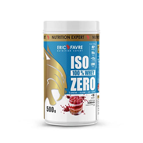 ISO WHEY ZERO 100% Pure Protéine - Pure Whey Protéine Isolate Savoureuse Pour Prise de Masse Musculaire - Assimilable Rapidement - 500g - Saveur Framboisier - Eric Favre