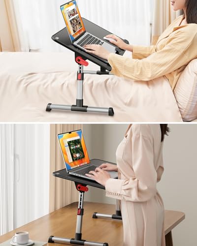 SAIJI ベッド デスク 折りたたみテーブル ベッドテーブル PCパソコンテーブル ローテーブル オフィスデスク ラップデスク 腕保護 高さ 角度調節可能 軽量 勉強 食事 一人暮らし40kg荷重 (ブラック, 中サイズ) [3]