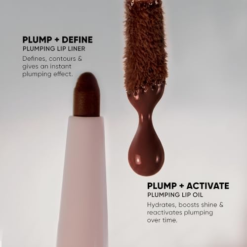 Image of Flossy Cosmetics The Fine Line Plumping Lip-Duo - Blocked | Lip Liner & Lip Oil for Fuller Looking Lips | Long-Lasting Lip Contour, Hydrating Glossy Finish | Vegan & Cruelty-Free, 4g