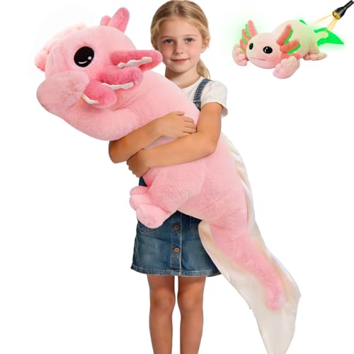 Image of MaoGoLan Giant Axolotl Plush Toy Stuffed Animal, 40 inch Glow in The Dark Axolotl Plush Pillow for Girl Boy Kid, Soft Jumbo Pink Salamander Body Pillow for Birthday Gift Baby Shower Party Favor Decor