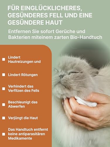 Japan Premium Pet Katzenshampoo Handtuch | Reinigungstücher, die wie Trockenshampoo für Katzen wirken | Reinigen & desodorieren mit unserem Katzenhandtuch mit Kollagen & Plazenta| 25 St | (30 x 20 cm)