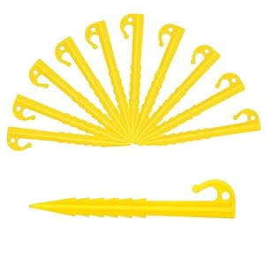 Piquets de Tente en Plastique, Piquets de Tente Spirale Plastique, Piquets de Jardin en Plastique, Jaune Accessoires de Tente, pour Fixer Tentes, Auvents, Fleurs, 10 Pièces