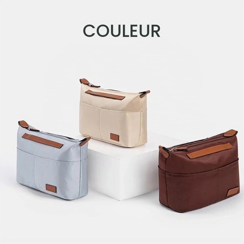 Générique Organisateur de sac main, insert intérieur en satin, compatible avec Le Pliage et Tote Bags (accessoire tiers), Beige - S - 23×14×9 cm