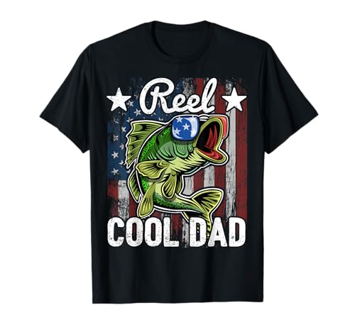 Mens Reel Cool Dad Fishing American Flag Father's Day Gift Shirt