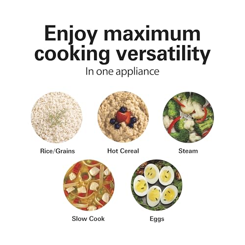 Hamilton Beach Digital Programmable Rice Cooker & Food Steamer, with Slow Hard-Boiled Egg Functions, Egg/Steam Tray, Small & Compact, 6 Cups Cooked