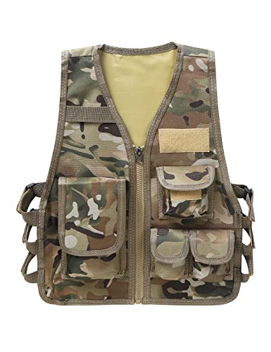 Mufeng - Mufeng Gilet de Pêche Enfant Garçon Fille Gilet Photographe Multipoches Camouflage Veste sans Manches Manteau Réglable Jeux Extérieurs de Chasse de Combat Camping Camouflage Under The Age of 7