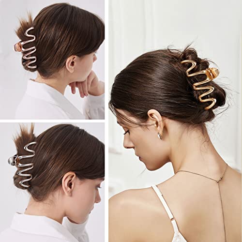 Jayongnee Clip Large Gold Hair Claw Clip, Non-Slip Hair Claw Clips Jaw Clips,Clamp Metal Hair Clips For Thick Hair For Women And Girls Jumbo Snake Wave Hair Claw Clips #TOP3