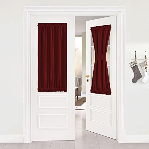 NICETOWN Burgundy Red Blackout French Door Curtain for Kitchen Privacy