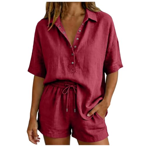 Camisa mujer lino manga corta casual camiseta blusa verano tops