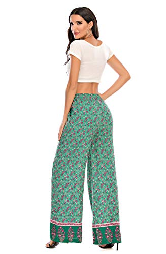 Love Welove Calça feminina de verão com elástico e cintura alta estampada Boho Hippie Palazzo Plus S