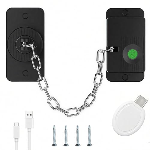 Kühlschrank Schloss mit Fingerabdruck - USB-Laden Schubladen Kindersicherung Kette Schranksicherung Ohne Bohren Fenstersicherung Kinder Geeignet Baby Schrank Kindersicherung für Haus BüRo (Schwarz)