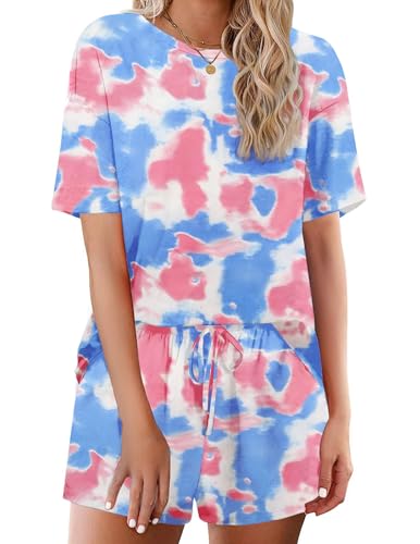 Image of Ekouaer Cotton Pajamas Set for Womens Soft Short Sleeve Lounge Set Shorts Sleepwear Set 2 Piece Pjs Sets