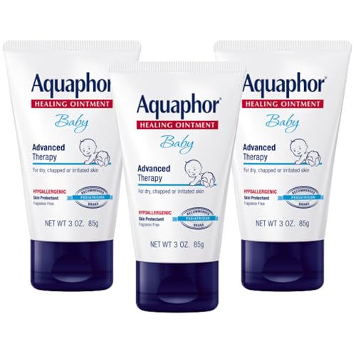 Aquaphor Baby Healing Ointment, Advanced Therapy for Chapped Cheeks and Diaper Rash, 3 oz. Tube (Pack of 3)