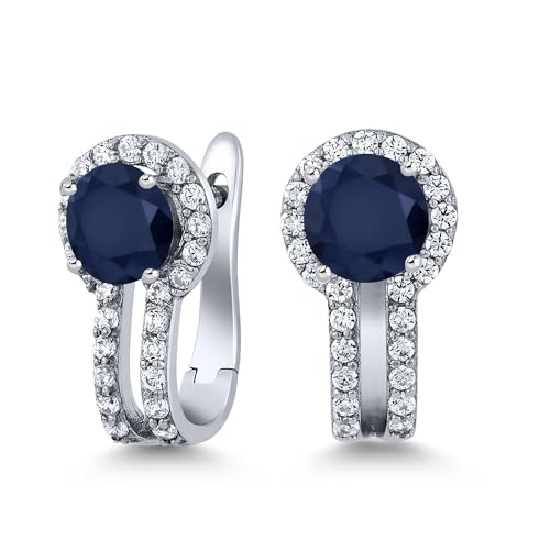 Gem Stone King 5MM Round French Clip Clasp Hook Earring For Women | 925 Sterling Silver | Gemstone Birthstone and White Created Sapphire Earrings | Fine Jewelry Gifts for Her Mom Women Wife