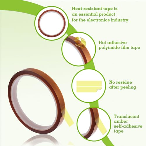 Image of 10mm X 33m 108ft High Temp Tape Sublimation No Residue with Silicone Adhesive for Protect CPU and 3D Printer Work Surface Soldering(4 Roll,Dark Brown)