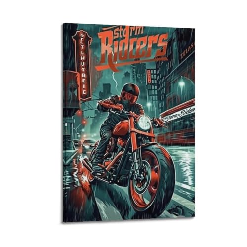 Impression sur toile vintage Storm Riders déco salon et chambre cadre bois 40x60cm