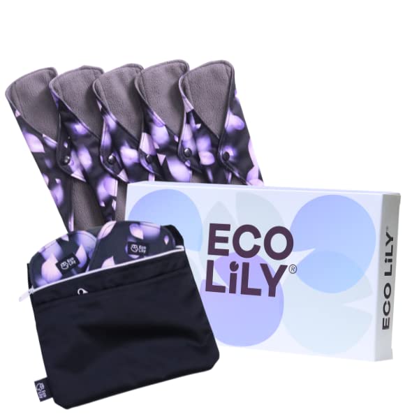 Reusable Sanitary Pads Heavy Flow - Sanitary Towels - Period Pads (6 Medium + 6 Heavy Flow) – Leakproof Odour-Absorbing Charcoal Bamboo Pads with Waterproof Wet Bag