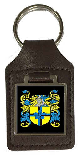 Porte-clé en cuir Tomb Family : blason gravé marron pour clé de voiture et maison élégante