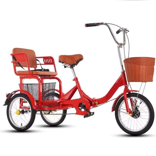 LSQXSS Triciclos Plegables para Adultos con Asiento Trasero,Triciclo con Pedales para Personas Mayores,Triciclo de Crucero con Asiento Trasero,Bicicletas de 3 Ruedas,Frenos Delanteros y Traseros
