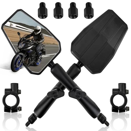 Adventure Motorcycle Mirrors, Adjustable Ball-Head ATV Rear View Mirrors, Universal 8mm 10mm Screws, 7/8