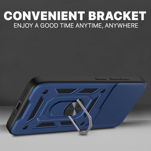 Image of Pikkme Back Cover for Vivo V60 5G / Vivo V60e 5G / Vivo T4 Pro 5G | 360 Protection Case | Sliding Camera Shield Cover & Ring Holder Stand D10 Tough Armor Bumper Case (Blue)
