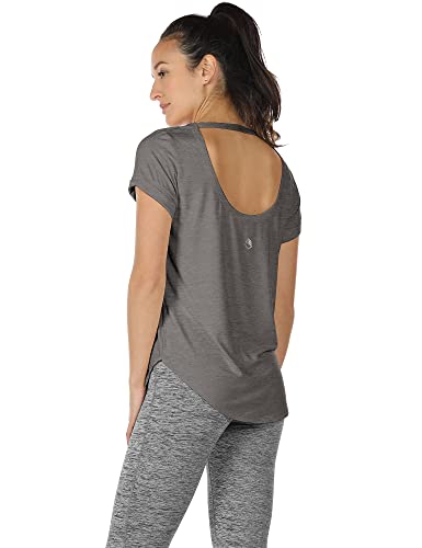 Image of icyzone Open Back Yoga Shirts for Women - Exercise Workout Tops, Athletic Short Sleeves, Running T-Shirts Loose Fit