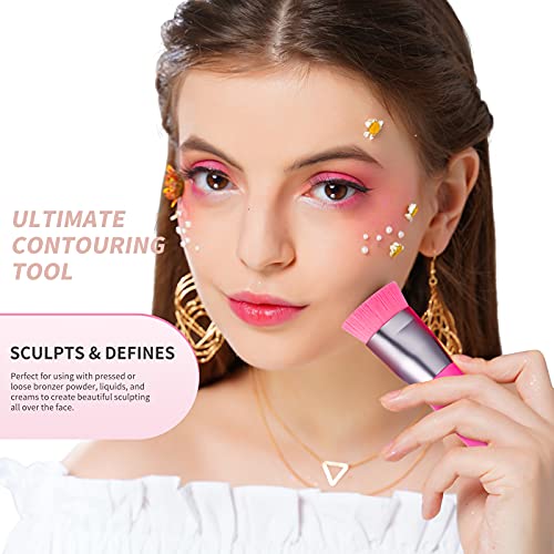 Docolor Flat Top Kabuki Foundation Brush Synthetic Professional Contours & Sculpts Cheekbones For Bronzer & Face Powder Blush Foundation Liquid Blending Mineral Vegan Makeup Tool Neon Pink #TOP3