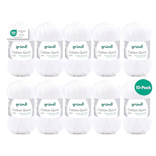 Gründl Laine Cotton Quick uni – laine fine pour crochet – fil à tricoter – fil à crocheter – brillante et douce pour la peau – 100% coton – 10...