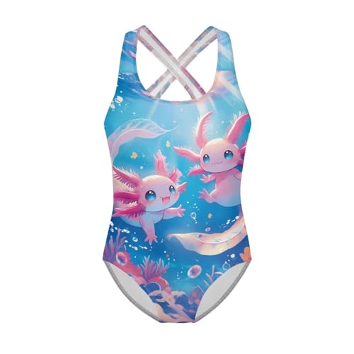 Image of Girls One Piece Swimsuits Summer Quick Dry Crewneck Beach Bathing Suit Cross Shoulder Strap Swimwear 5-14 Years