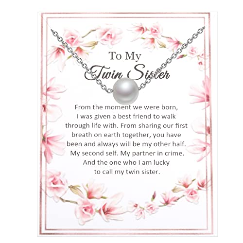 UJIMS Twin Sister Gift: Pearl Pendant Necklace for Sister Birthday or Wedding