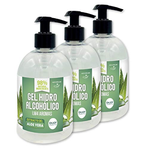 Gel hidroalcoólico novo AROMAS unidades de 500 ml com 70% álcool e com glicerina natural para o cuidado da pele. 98% ingredientes naturais