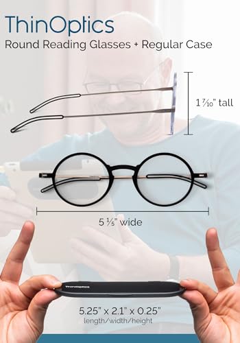 Image of ThinOptics Connect Ultra-Thin Reading Glasses with Magnetic Case Attaches to Phone - Rectangular Readers - Unisex for Men & Woman - 1.0 1.5 2.0 2.5 3.0 Strength