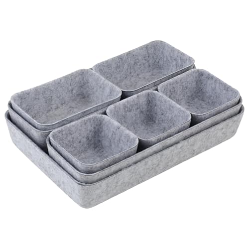Kievano Juego de Organizador de Cajones de 8 Piezas en Fieltro Ecológico, Cajas Apilables para Escritorio, Baño, Tocador y Armario, Diferentes Tamaños, Gris Claro