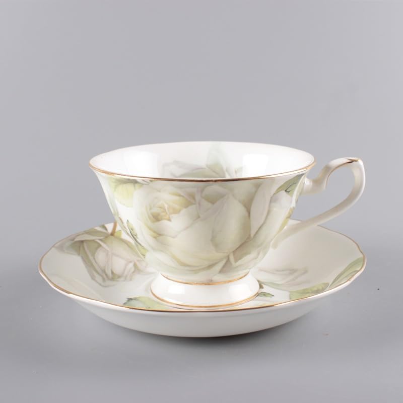 Set di tazze e piattini da caffè e tè in ceramica set di tazze da caffè e piattini in ceramica con rosa bianca piatto per tazza da latte e succo regalo di compleanno per ufficio e casa
