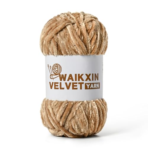Image of Chunky Chenille Yarn for Crocheting, Baby Yarn for Crocheting Soft, Plush Velvet Yarns, 100g (87.4 yds) Fluffy Yarn for Crochet Amigurumi (Light Khaki)