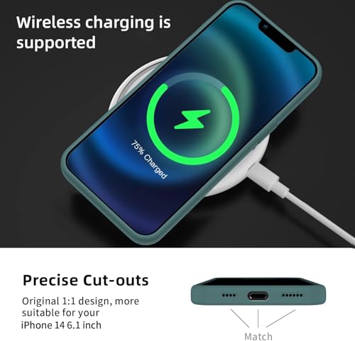 Image of Elzzi Microfiber Square Candy Case Compatible for iPhone 14, Shockproof Slim Back Cover Liquid Silicone Case - Forest Green