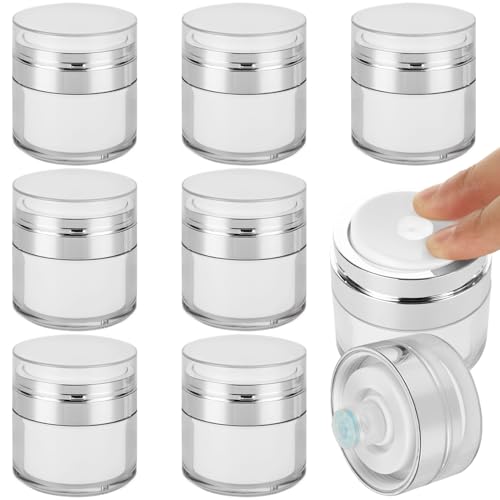 8 Pcs Airless Cream Jar, 0.5 Oz Vacuum Bottle, Portable Refillable Cosmetic Container, Moisturizer Container for Creams, Gels & Lotions, Skincare Cream