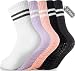 Raylarnia 5 Pairs Pilates Socks with Grips for Women, Yoga Crew Non-Slip, Grippy Ankle Barre Sock, Hospital Sticky Socks