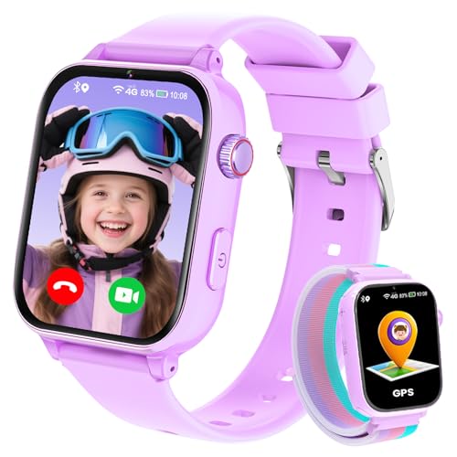 Reloj Inteligente Niño GPS y Llamadas, 4G Smartwatch Niños Niñas con Telefono, SOS, Chat de Voz, Videollamada, Modo Clase, Cámara, Podómetro, Reloj Llamadas Niños Niña Infantil de 4 a 12 Años, Lavanda