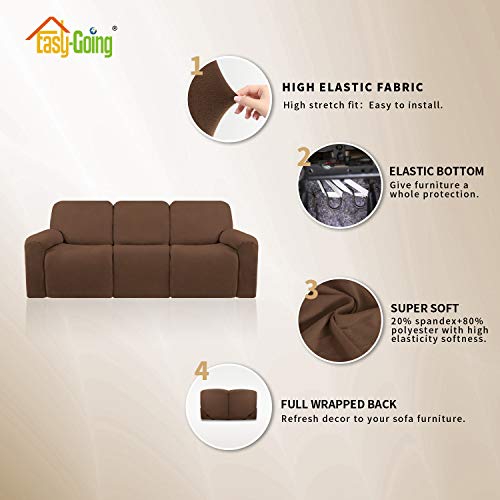 Image of Easy-Going 8 Pieces Microfiber Stretch Sectional Recliner Sofa Slipcover Soft Fitted Fleece 3 Seats Couch Cover Washable Furniture Protector with Elasticity for Kids Pet(Recliner Sofa,Brown)