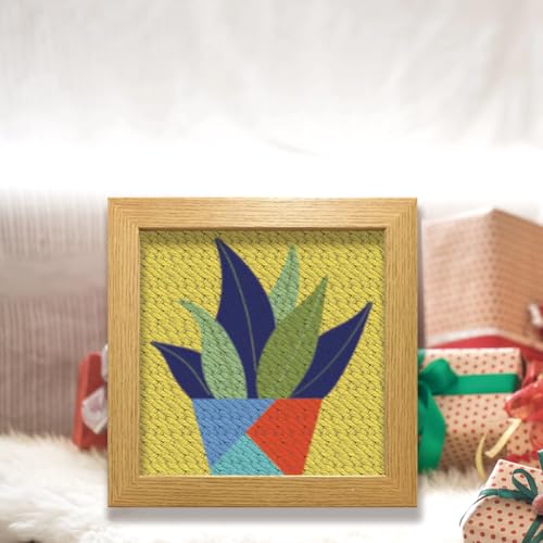 Image of FREEBLOSS Plants Punch Needle Embroidery Starter Kits for Adults Beginners, Framed Punch Embroidery Kit Include Instructions, Punch Needle Fabric with Potted Plants Pattern, Rug Punch Needle Kit