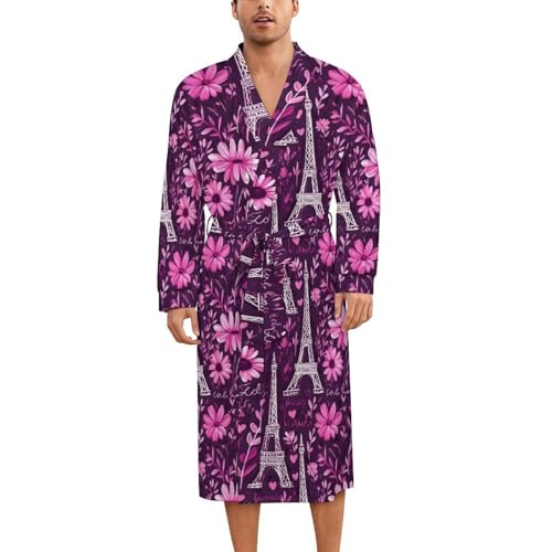 Robe de nuit mixte imprimé Tour Eiffel rose : vêtement d'intérieur kimono léger