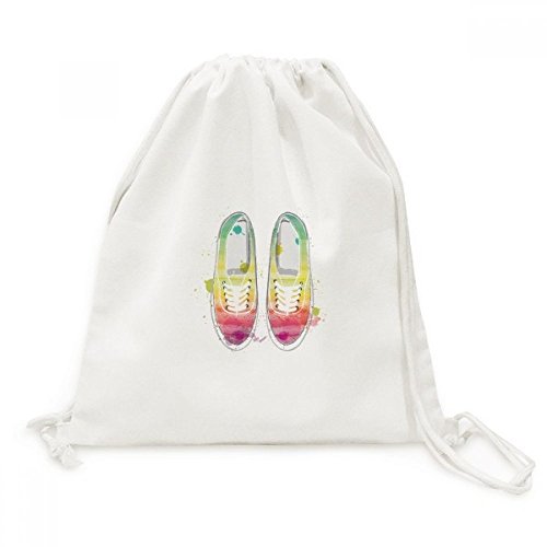 Coloré peint à la main motif chaussures en toile sac à dos cordon voyage