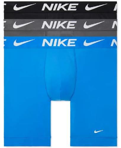 Nike Men`s Essential Micro Long Leg Boxer Briefs 3 Pack (Small, Photo Blue/Dark Grey/Black)