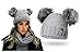 Produktbild HEYO Damen Wintermütze mit Fleece Innenband Slouch Beanie Winter Mütze | Warme Strickmütze mit Zwei Bommeln | Bommelmütze mit Katzenohren (Hellgrau)